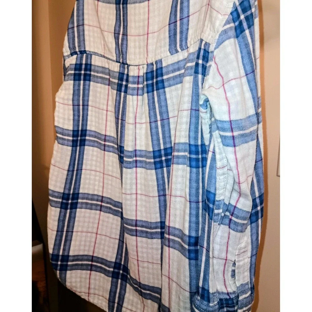 Old Navy Girls S (6-7) Blue White Pink Plaid Long Sleeve Collared Button-Up